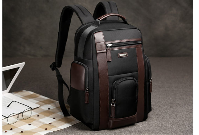 Men's Chocolate Leather Detail Laptop Backpack - Wnkrs