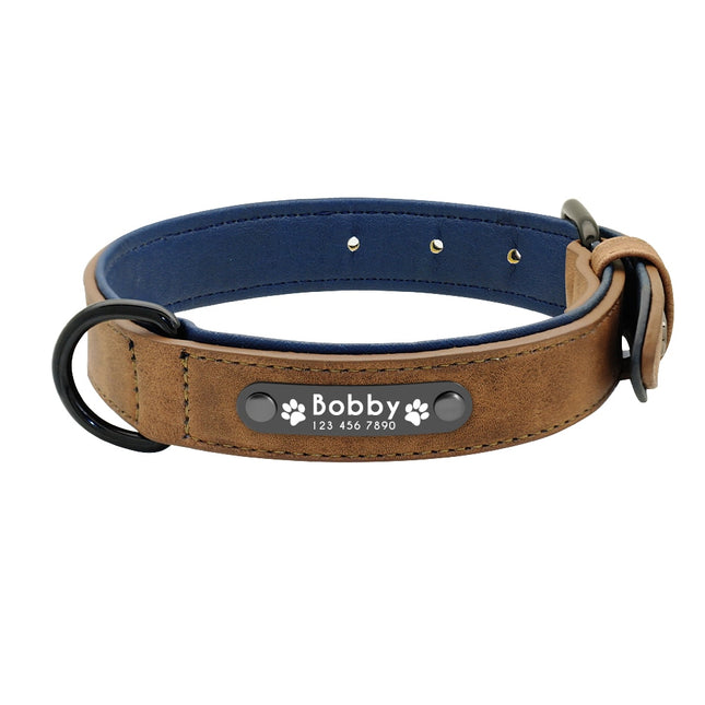 Dog's Leather Collar with ID Tag - wnkrs