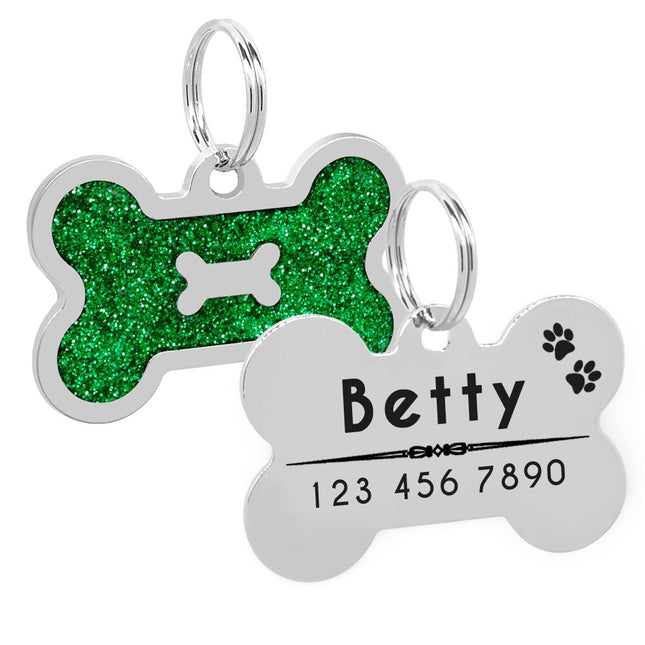 Dog's Glitter Bone Shaped ID Tag - wnkrs