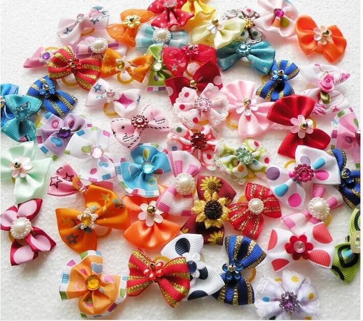 Flower Elastic Hair Bows for Dogs