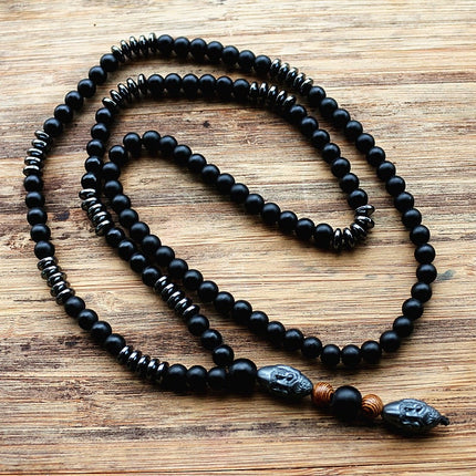 Men's Vintage Style Beaded Necklace with Hematite Stone - wnkrs