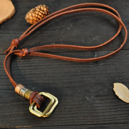 Leather Necklace for Men with Metal Cube Pendant - Wnkrs