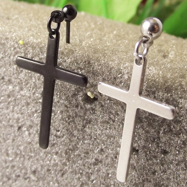 Men's Black and Silver Stainless Steel Stud Earrings - Wnkrs