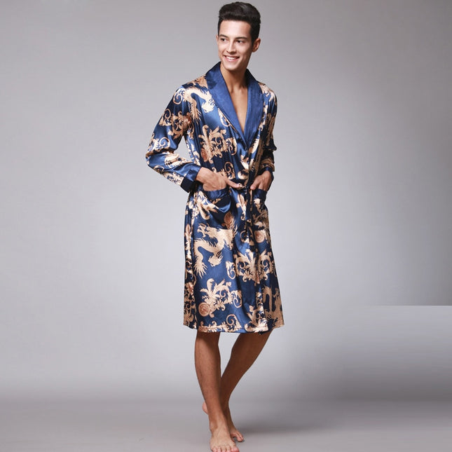 Men's Knee Length Bathrobe with Pattern - Wnkrs