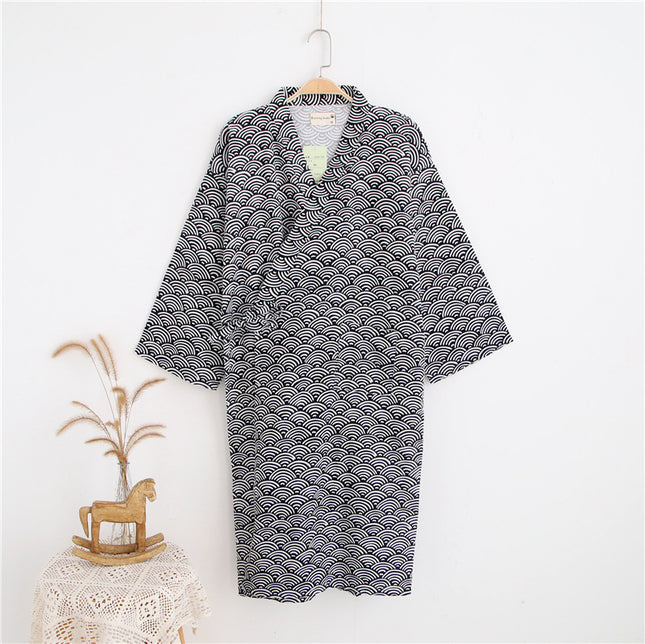 Men's Black/Gray Loose Thin Style Cotton Bathrobe - Wnkrs