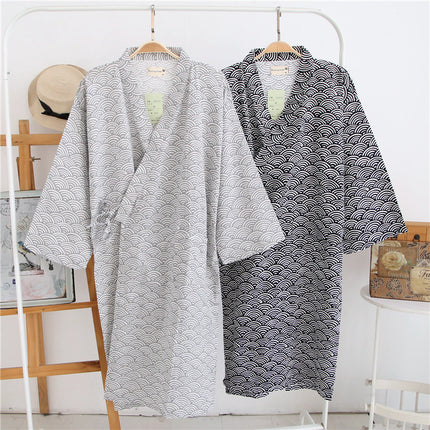 Men's Black/Gray Loose Thin Style Cotton Bathrobe - Wnkrs