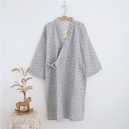 Men's Black/Gray Loose Thin Style Cotton Bathrobe - Wnkrs