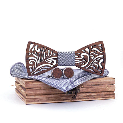 Carved Wooden Bow Tie with Cufflinks - Wnkrs