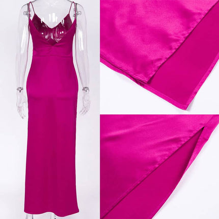 High-Waisted Maxi Satin Dress for Women - Wnkrs