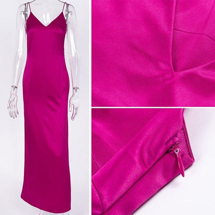 High-Waisted Maxi Satin Dress for Women - Wnkrs