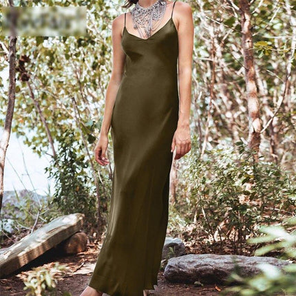 High-Waisted Maxi Satin Dress for Women - Wnkrs