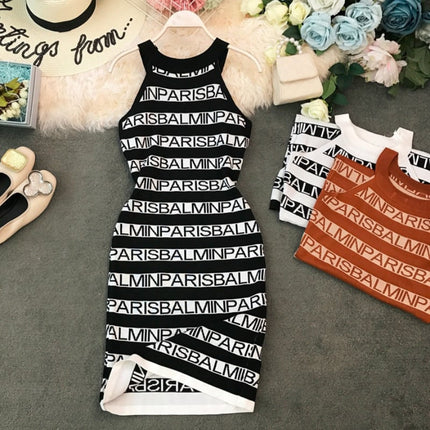 Knitted Letter Patterned Women's Sleeveless Dress - Wnkrs