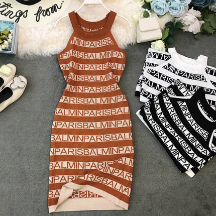 Knitted Letter Patterned Women's Sleeveless Dress - Wnkrs