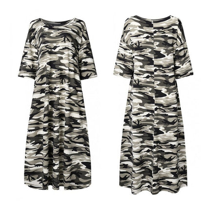 Women's Camouflage Printed Summer Oversized T-Shirt Dress - Wnkrs