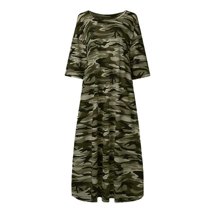 Women's Camouflage Printed Summer Oversized T-Shirt Dress - Wnkrs