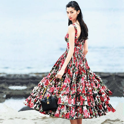 Floral Printed Ball Gown Dress - Wnkrs