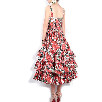 Floral Printed Ball Gown Dress - Wnkrs