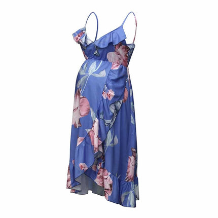 Elegant Maternity Dress Floral Printed Ruffles Sundress - Wnkrs