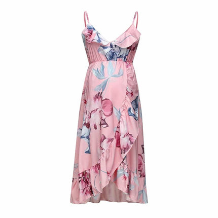 Elegant Maternity Dress Floral Printed Ruffles Sundress - Wnkrs