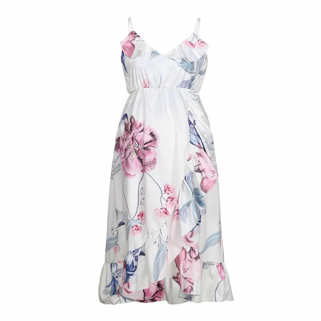 Elegant Maternity Dress Floral Printed Ruffles Sundress - Wnkrs