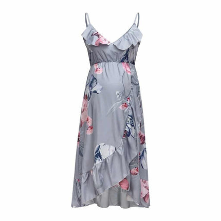 Elegant Maternity Dress Floral Printed Ruffles Sundress - Wnkrs