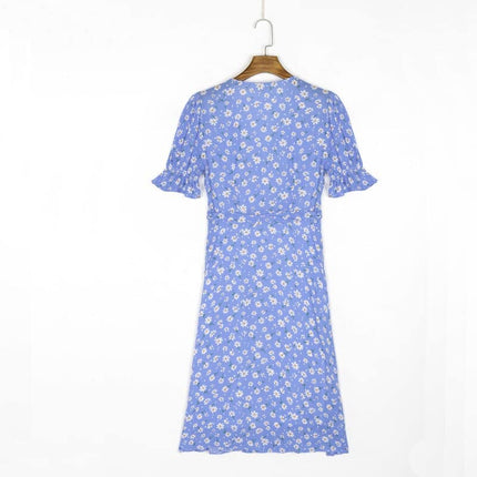 Women's Casual Floral Printed V-Neck Belted Slim Dress - Wnkrs