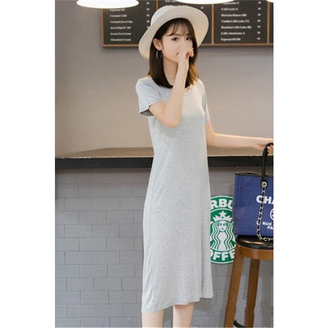 Women's Solid V-Neck Short Sleeved Summer T-Shirt Dress - Wnkrs