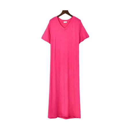Women's Solid V-Neck Short Sleeved Summer T-Shirt Dress - Wnkrs