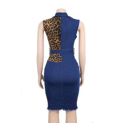 Women's Leopard Print Detail Denim Dress - Wnkrs