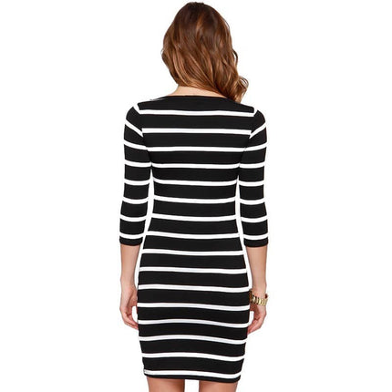 Casual Striped Long Sleeve Dress - Wnkrs