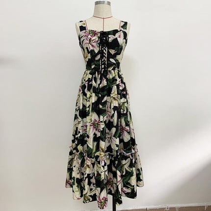 Women's Lily Print Lacing Up Dress - Wnkrs