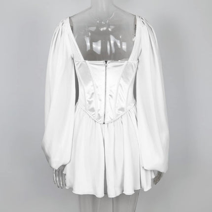 Women's Vintage Lantern Sleeve Satin Mini Dress - Wnkrs