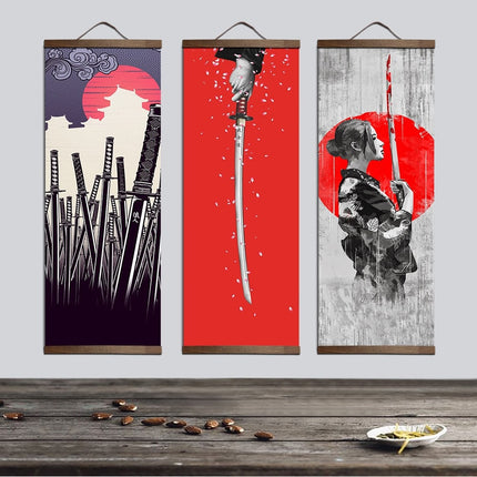 Samurai Printed Ukiyoe Style Scroll Painting for Home Decor - wnkrs