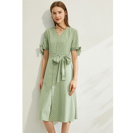 Women's Dot Printed V-Neck High Waist Dress - Wnkrs