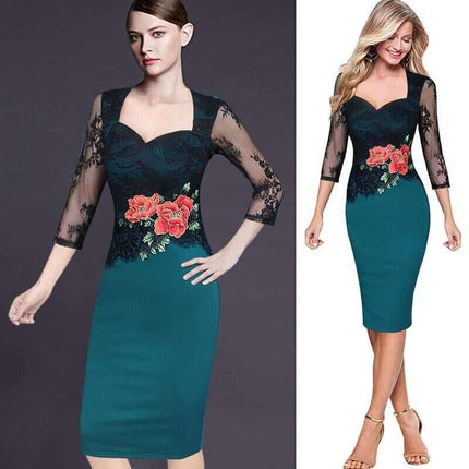 Elegant Vintage Floral Lace Women’s Pencil Dress - Wnkrs