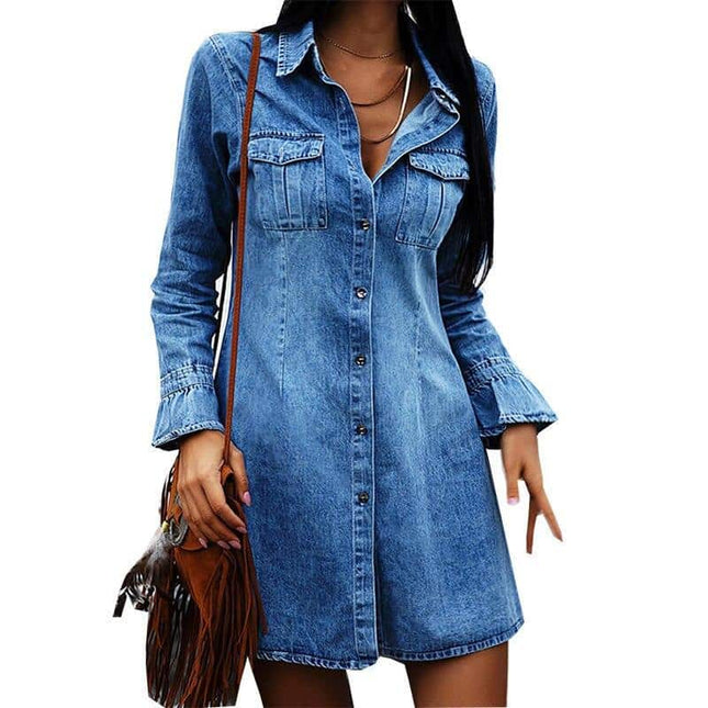 Women's Casual Style Denim Shirt Dress - Wnkrs