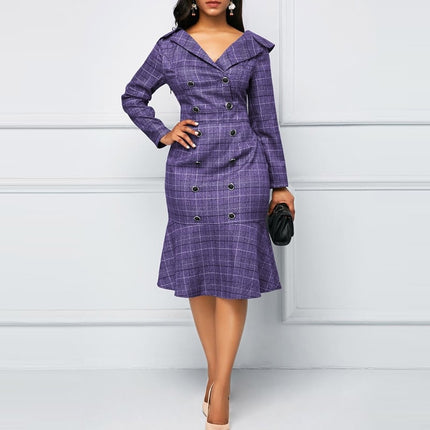 Women's Office Pencil Plaided Dress - Wnkrs