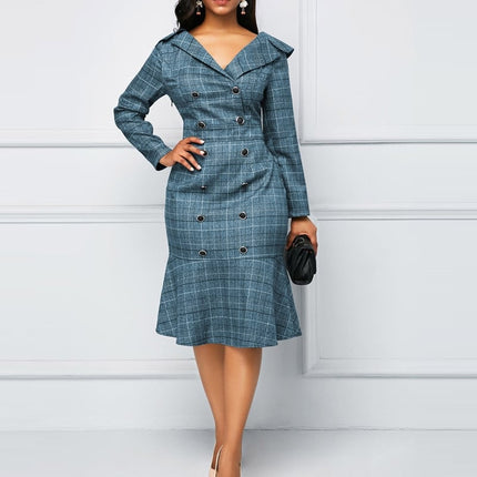 Women's Office Pencil Plaided Dress - Wnkrs