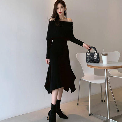 Slash Neck Knitting Dress - Wnkrs
