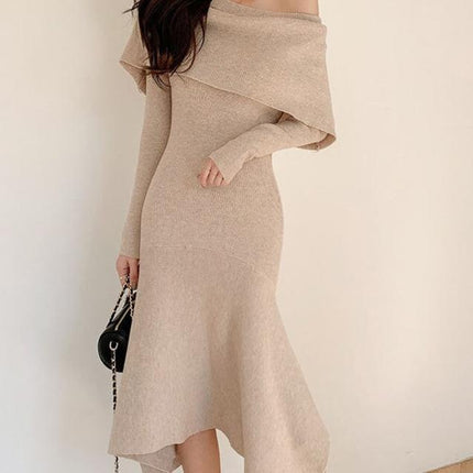 Slash Neck Knitting Dress - Wnkrs
