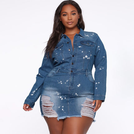 Turn Down Collar Denim Jacket-Dress for Women - Wnkrs