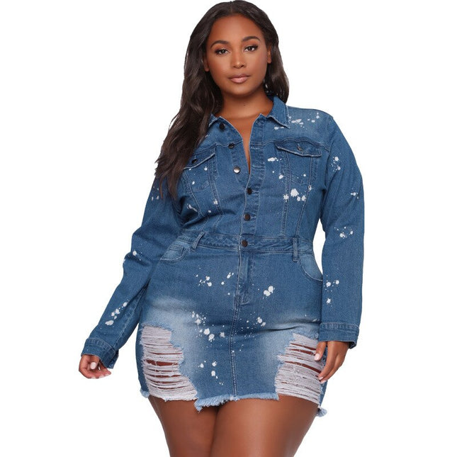 Turn Down Collar Denim Jacket-Dress for Women - Wnkrs