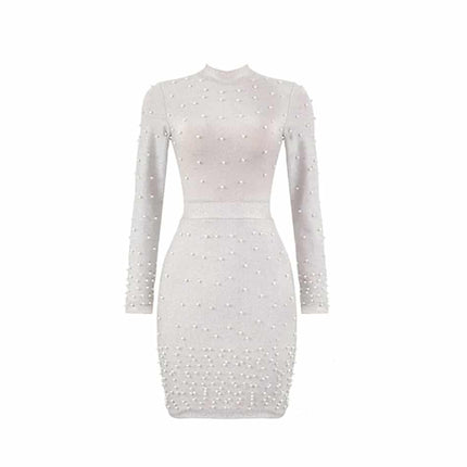 Women's Long Sleeved Beaded Round Neck Dress - Wnkrs