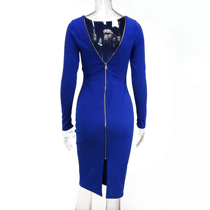 Women's Long Sleeved Zipper High Waist Dress - Wnkrs