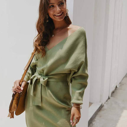 Women's Ribbed Fabric Wrap Sweater Dress - Wnkrs