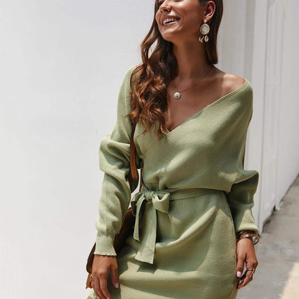 Women's Ribbed Fabric Wrap Sweater Dress - Wnkrs