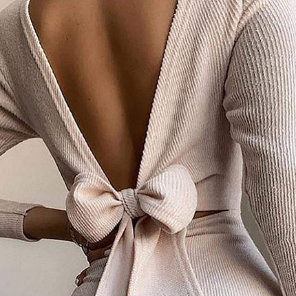 Women's Back Knotted Long Sleeved Bodycon Dress - Wnkrs