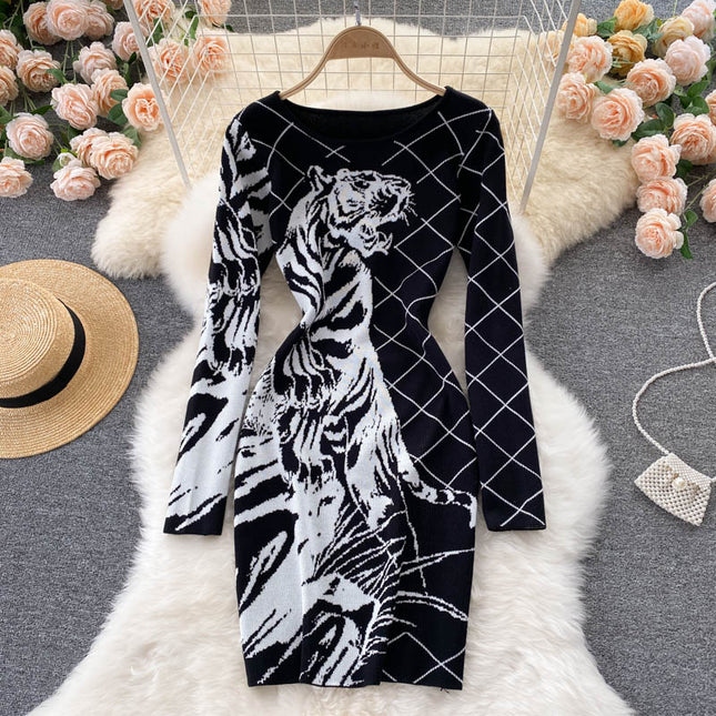 Tiger Printed Sweater Dress for Women - Wnkrs