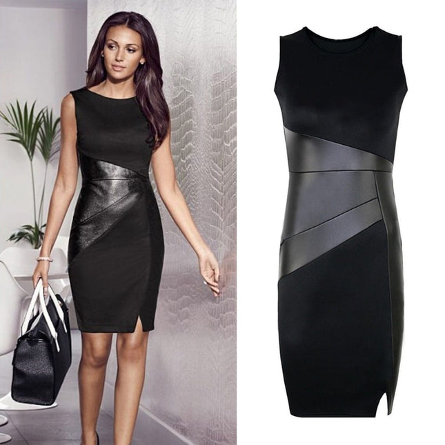 Women's Leather Paneled Bodycon Dress - Wnkrs