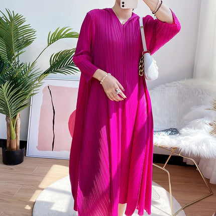 Women's Hooded Pleated Loose Maxi Dress - Wnkrs